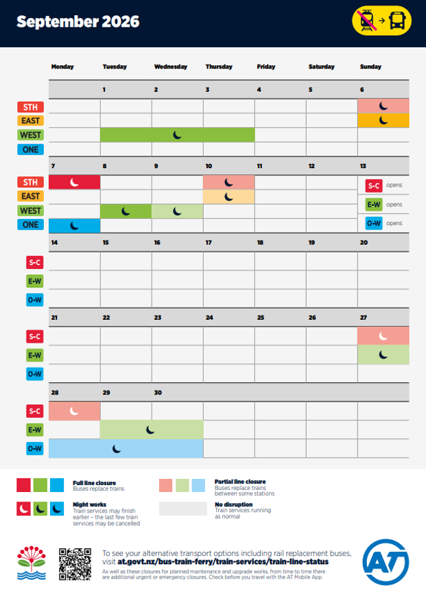 September Planned Rail Closures Calendar