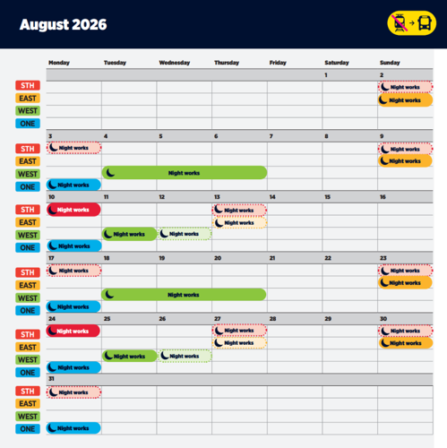 August Planned Rail Calendar 2026