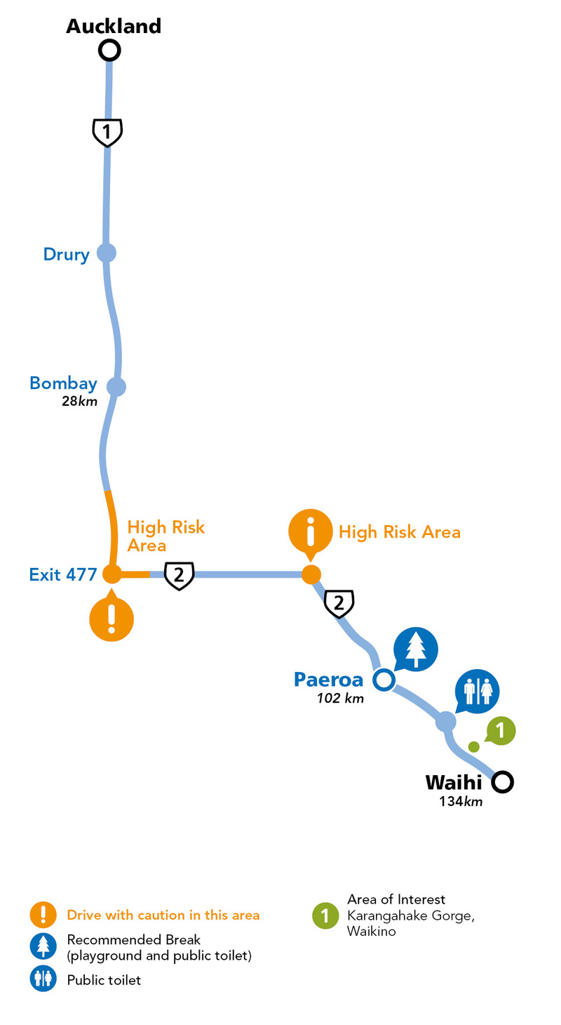 Auckland To Waihi Schematic Map Fatigue Stops