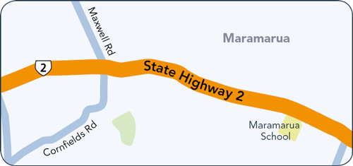 High risk area from Auckland to Waihi - State Highway 2 near Maramarua