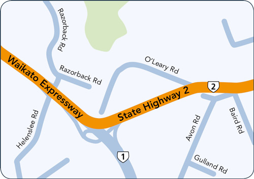 High risk area from Auckland to Waihi - Waikato Expressway exiting to State Highway 2 exit 477